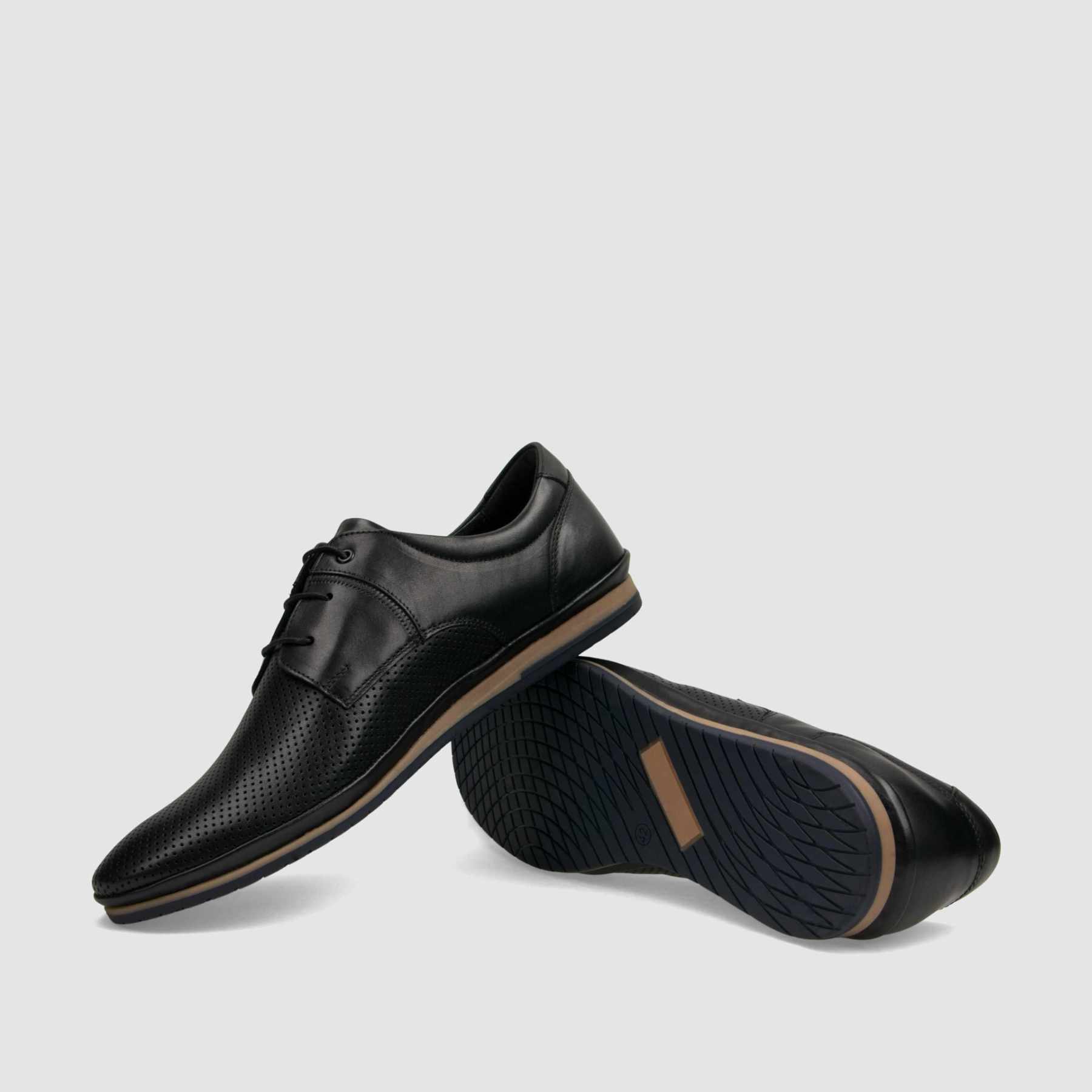 Półbut casual TAPI E - 7518 czarna licowa skóra - TAPI nero - Półbuty casual sznurowane - Czarny - 7